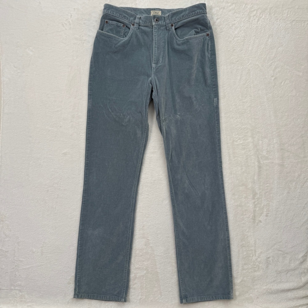 LL Bean Corduroy Pants Womens 10 Tall Blue Grey Straight‎ Leg Stretch 5-Pocket